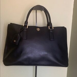 Tory Burch Black Leather Handbag with Gold Accents